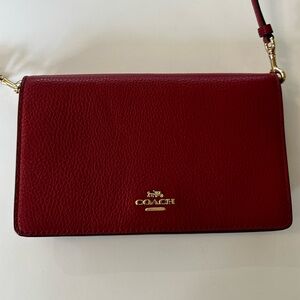 Coach Red Anna Foldover Clutch Crossbody Purse